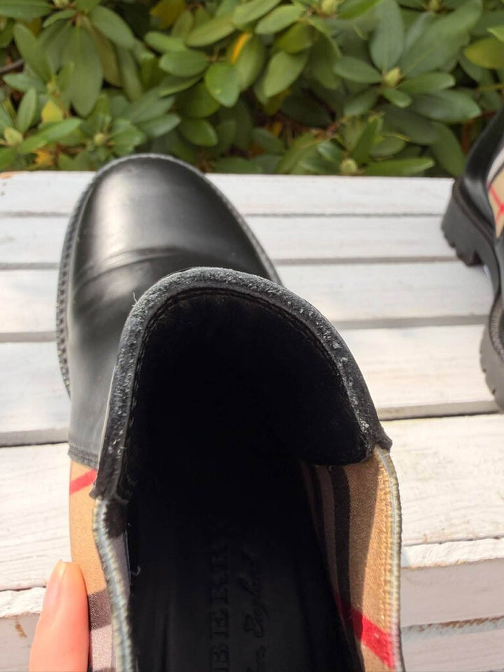 Burberry Allostock Check Leather Chelsea Boots - Size 37 (Retails for $1,050)