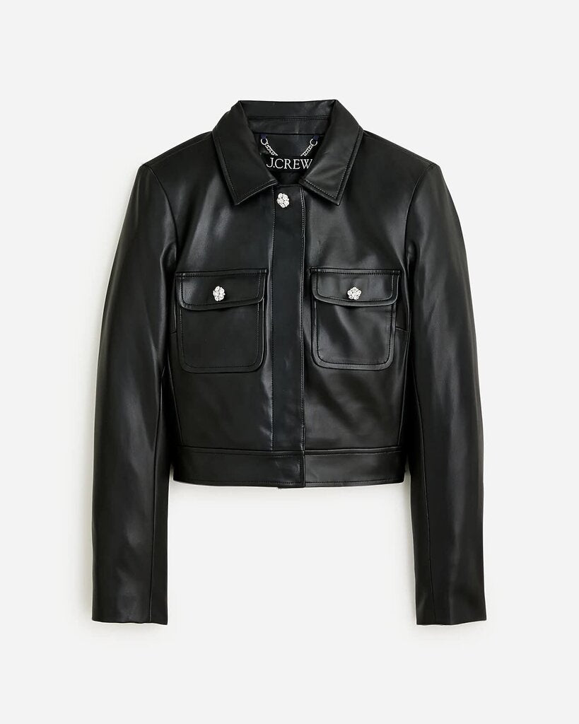 J.Crew Cropped Faux Leather Jacket- Size 2