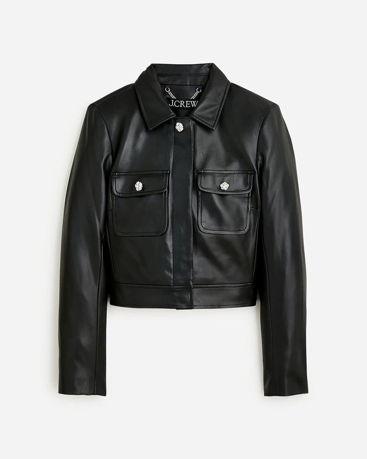 J.Crew Cropped Faux Leather Jacket- Size 2