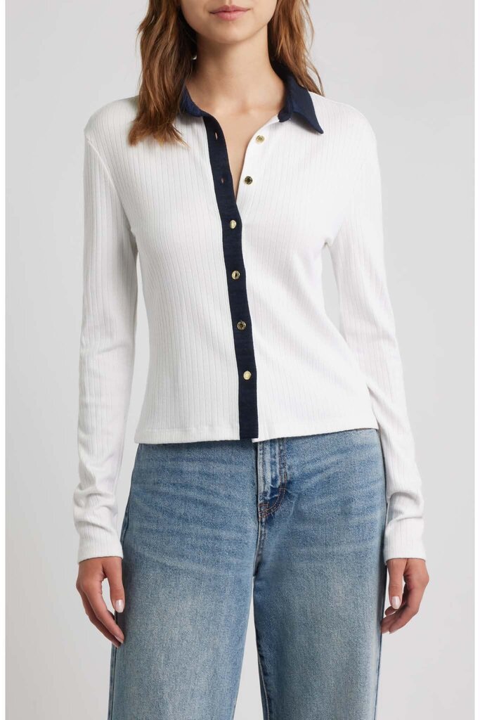 Rag & Bone Contrast Rib Button-Up Long Sleeve- Size Small