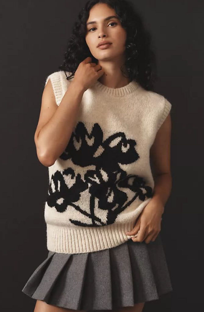 Maeve Graphic Flower Sweater Vest - Size XS
