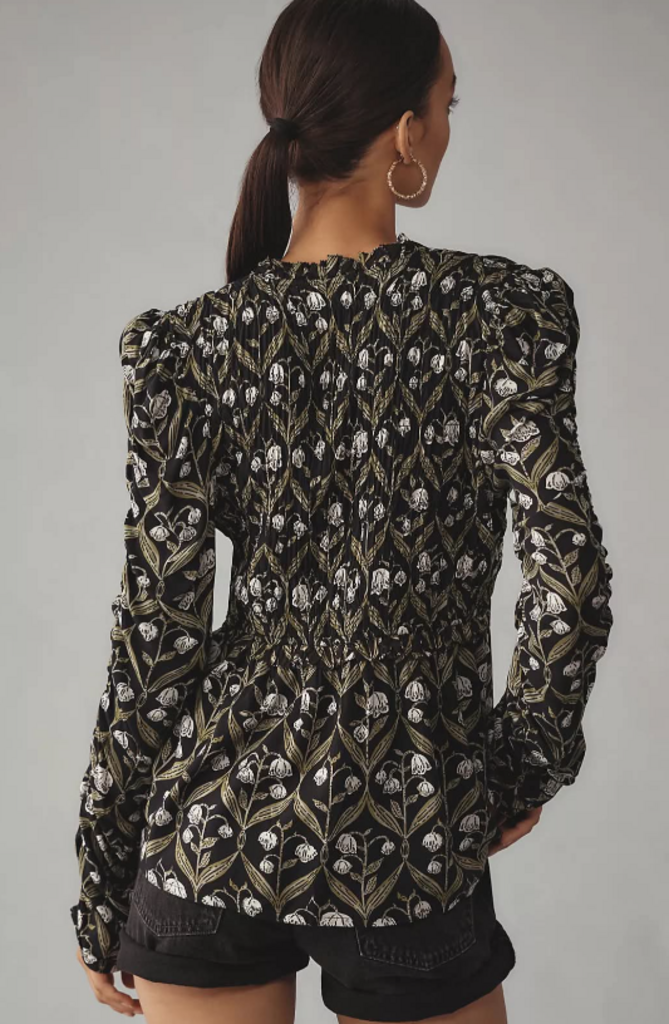 Anthropologie NWT Ruched-Sleeve V-Neck Top (Retails For $118) - Size XS
