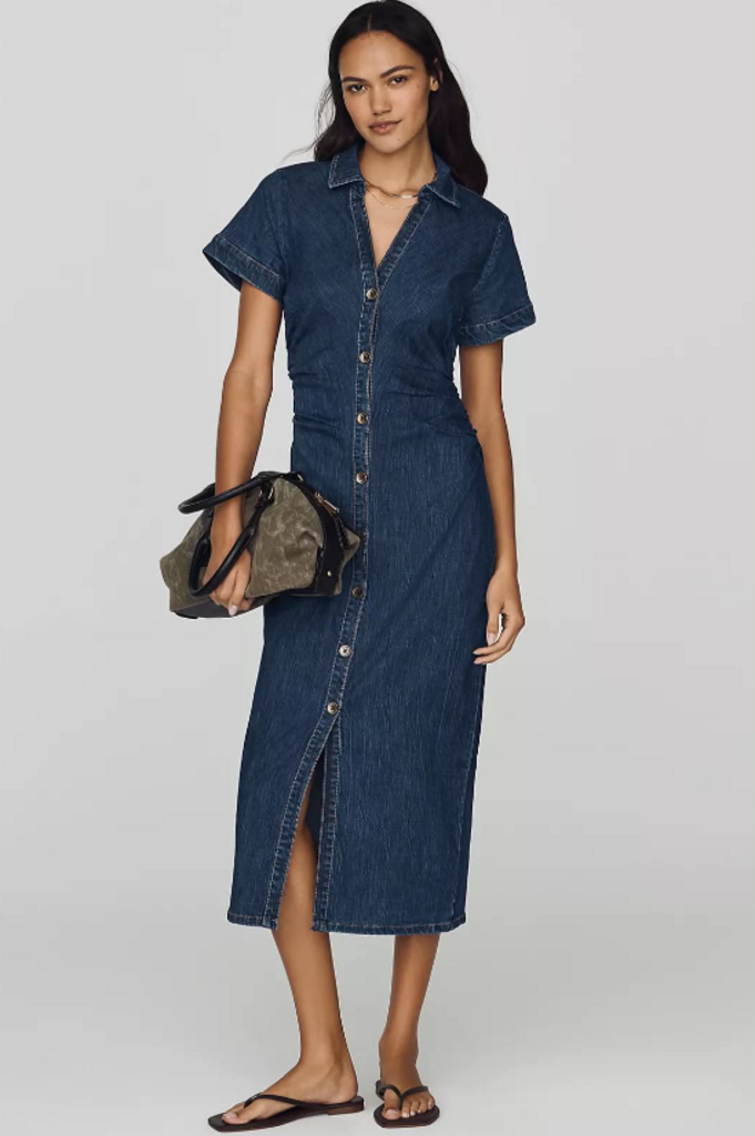 Pilcro NWT Greer Denim Midi Shirtdress in Medium Denim (Retails For $168) - Size XXS