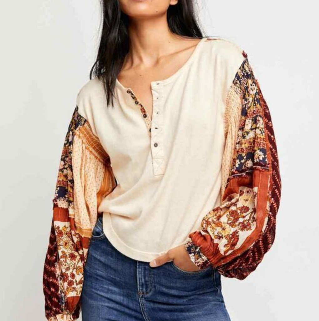 Free People Light Magic Henley Balloon Sleeve Top - Size XS