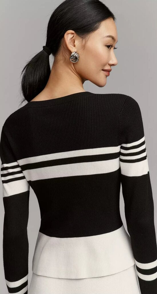Anthro NWT Maeve Striped Long-Sleeve Crew-Neck Sweater - Size XS