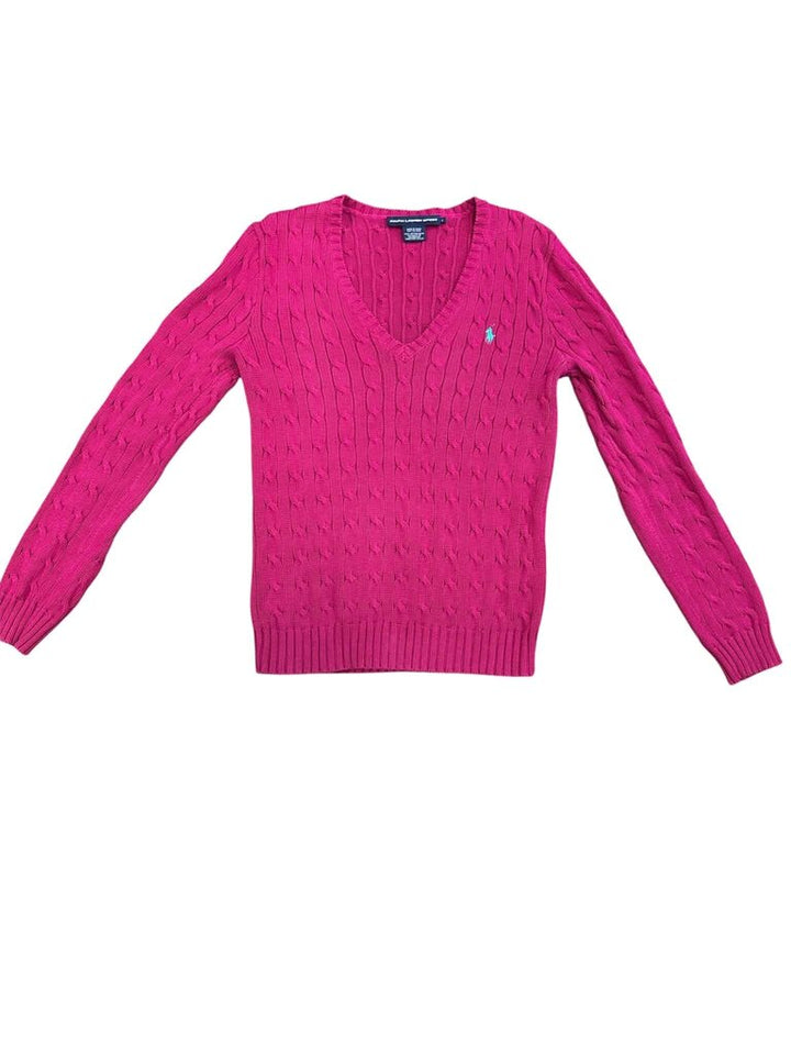 Ralph Lauren Sport Signature Cable Knit V-Neck Sweater - Size Large