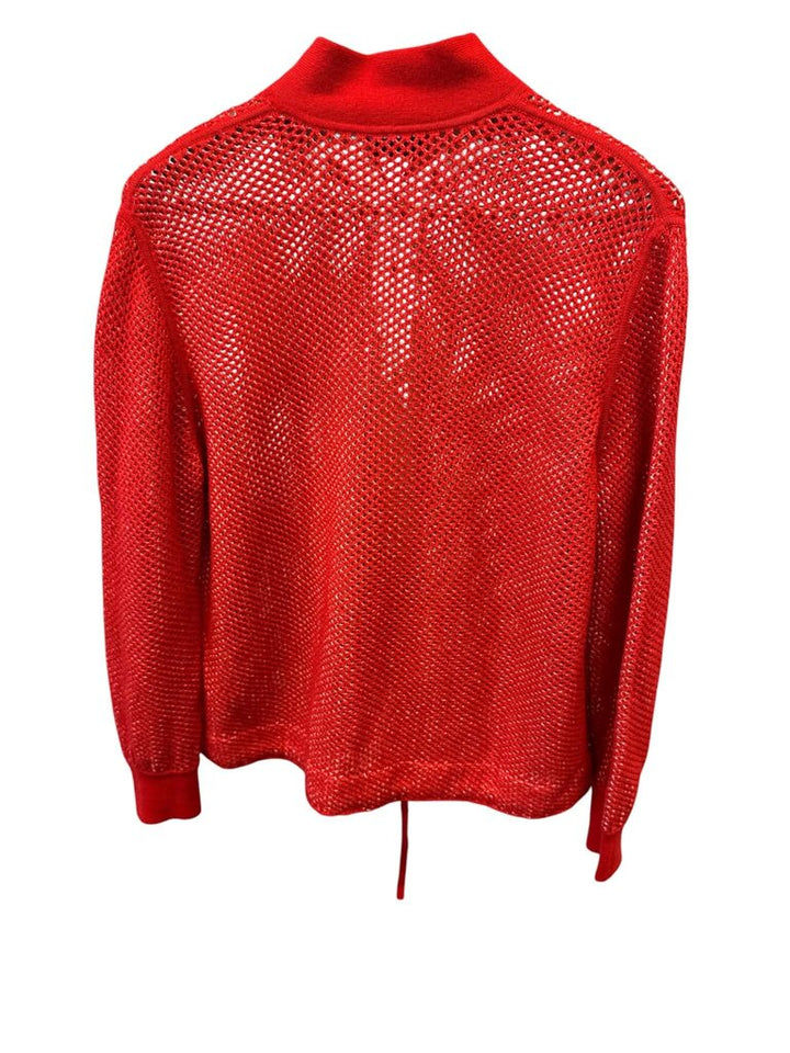 Akris Cashmere Blend Open Knit Mesh Zip-Front Bomber Cardigan - Size 14