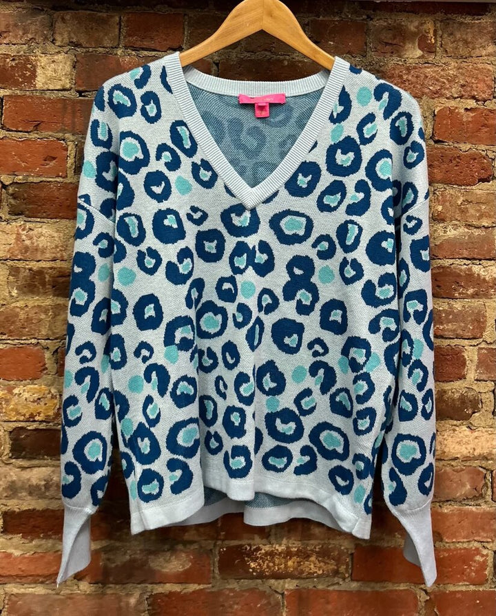 Lily Pulitzer Skim Blue Don't Be A Cheetah Jasmina Sweater - Size Medium