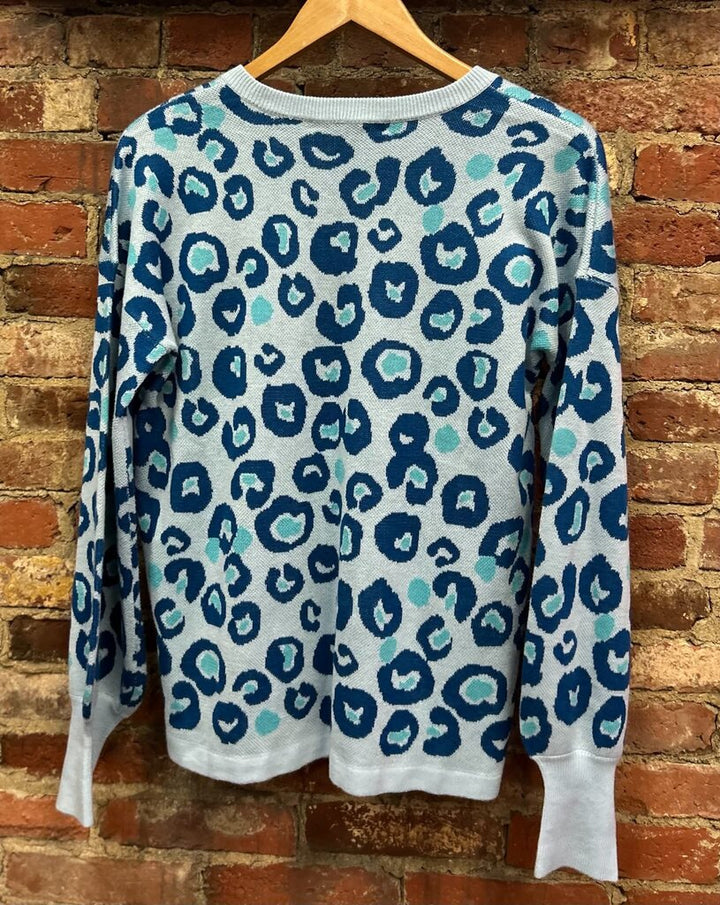 Lily Pulitzer Skim Blue Don't Be A Cheetah Jasmina Sweater - Size Medium