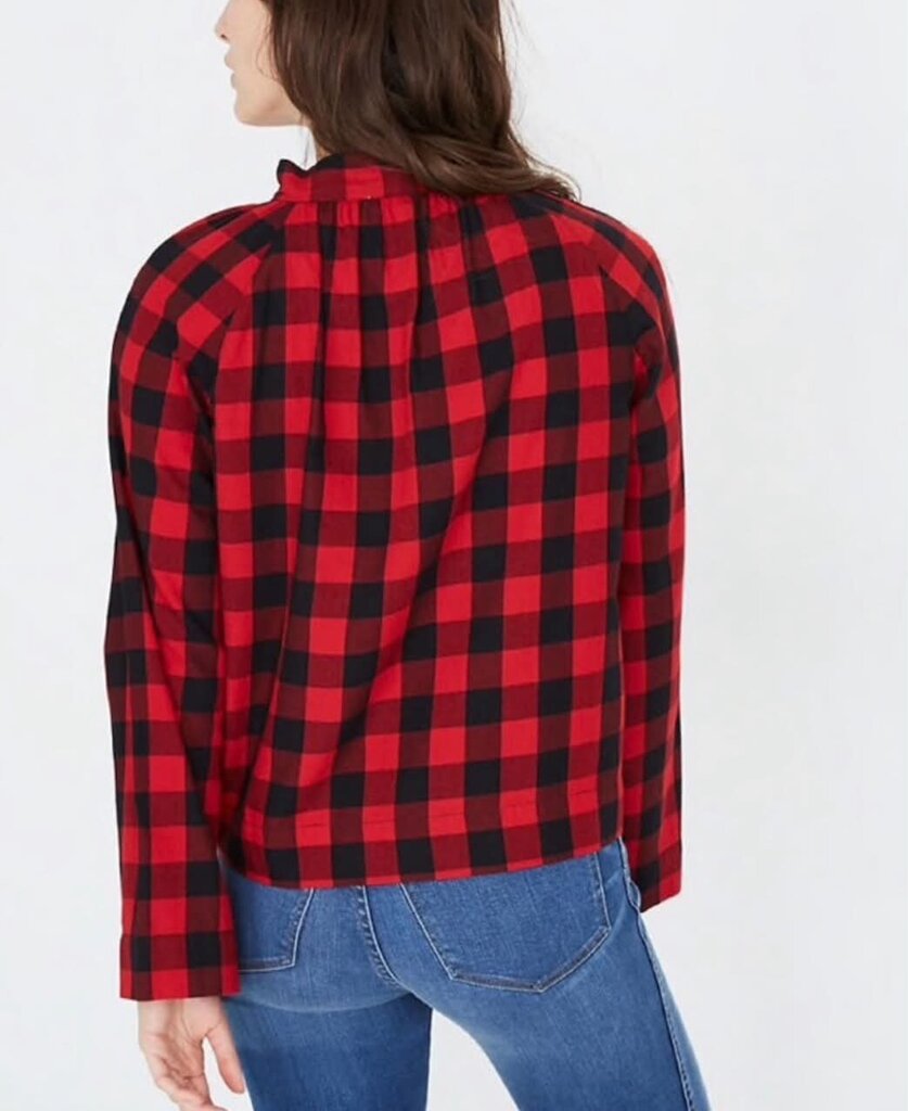 Madewell Tie-Neck popover Shirt In Buffalo Check - Size Small