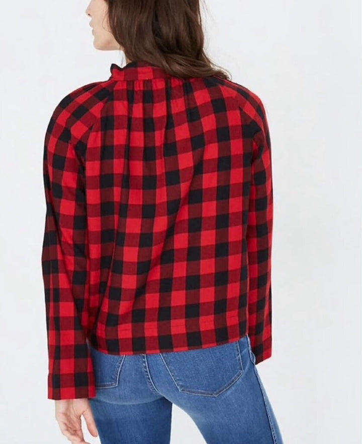 Madewell Tie-Neck popover Shirt In Buffalo Check - Size Small