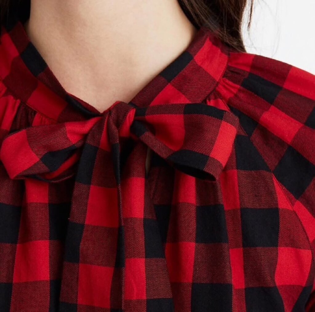Madewell Tie-Neck popover Shirt In Buffalo Check - Size Small