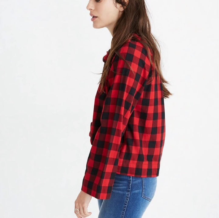 Madewell Tie-Neck popover Shirt In Buffalo Check - Size Small