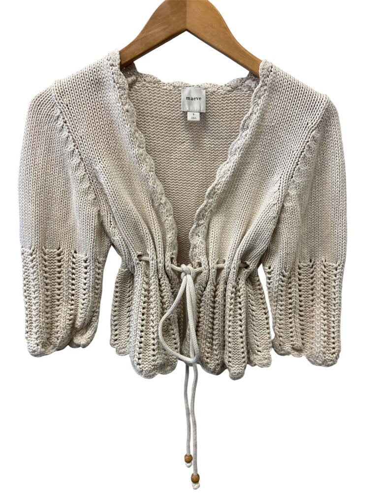 Maeve Cropped Crochet Tie-Front Cardigan Sweater- Size Small