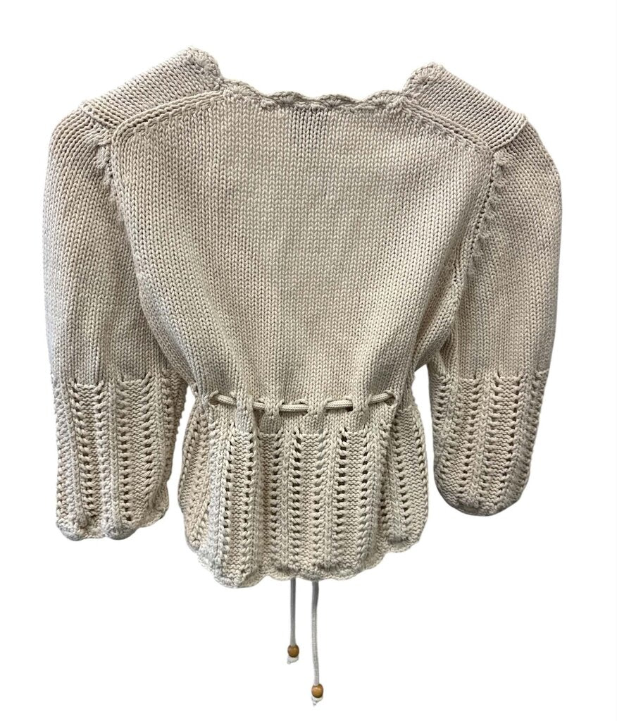 Maeve Cropped Crochet Tie-Front Cardigan Sweater- Size Small