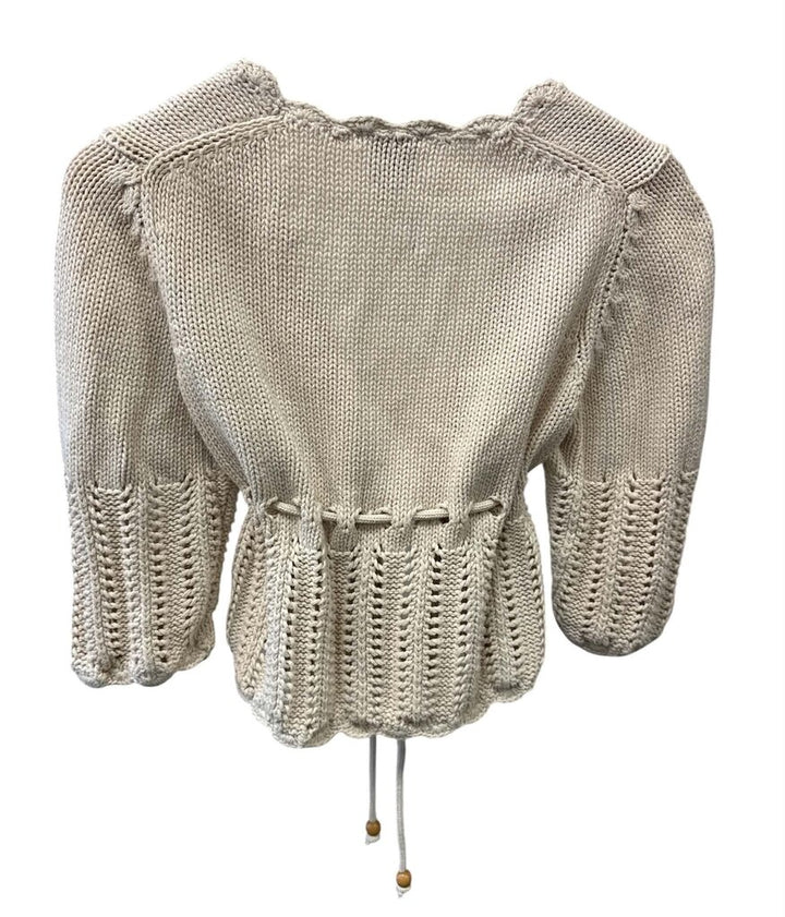 Maeve Cropped Crochet Tie-Front Cardigan Sweater- Size Small