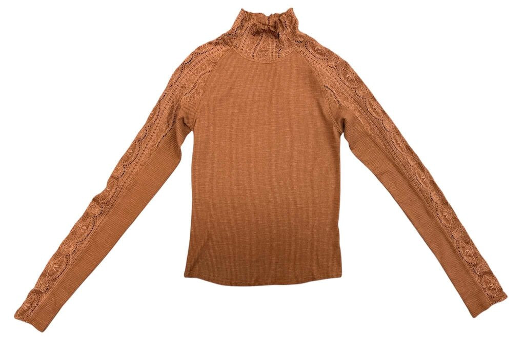 Free People Frankie Cuff Lace Detail Shirt - Size Small