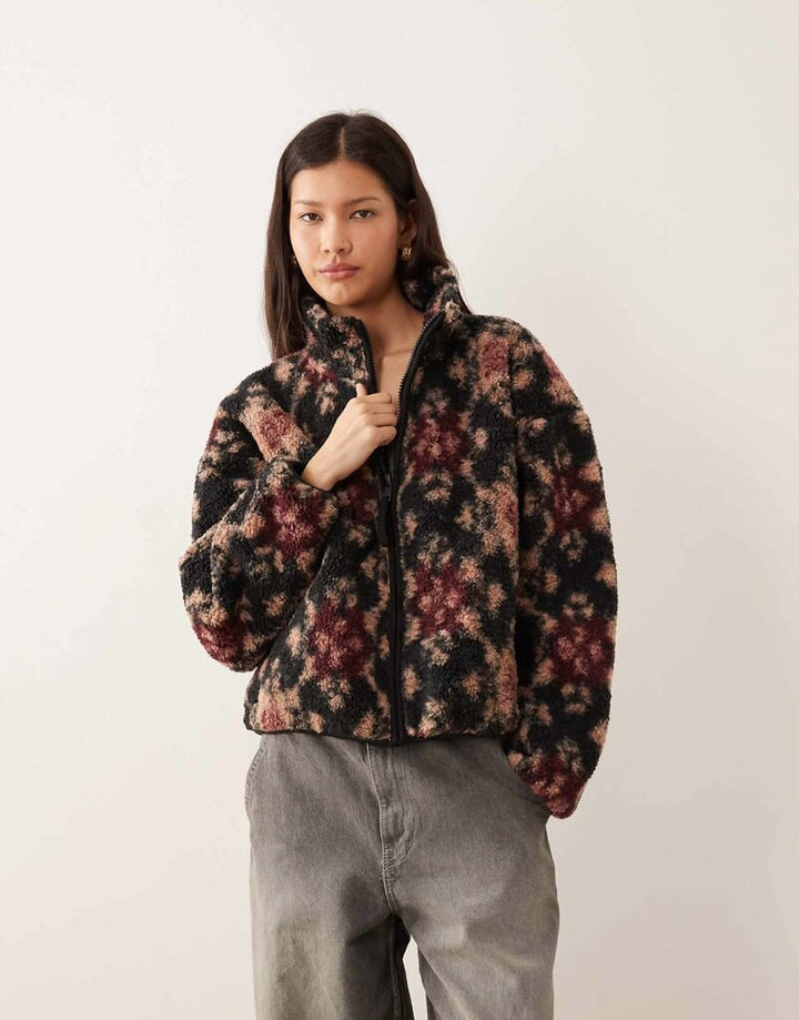 Abercrombie & Fitch Abstract Floral Sherpa Jacket - Size Small