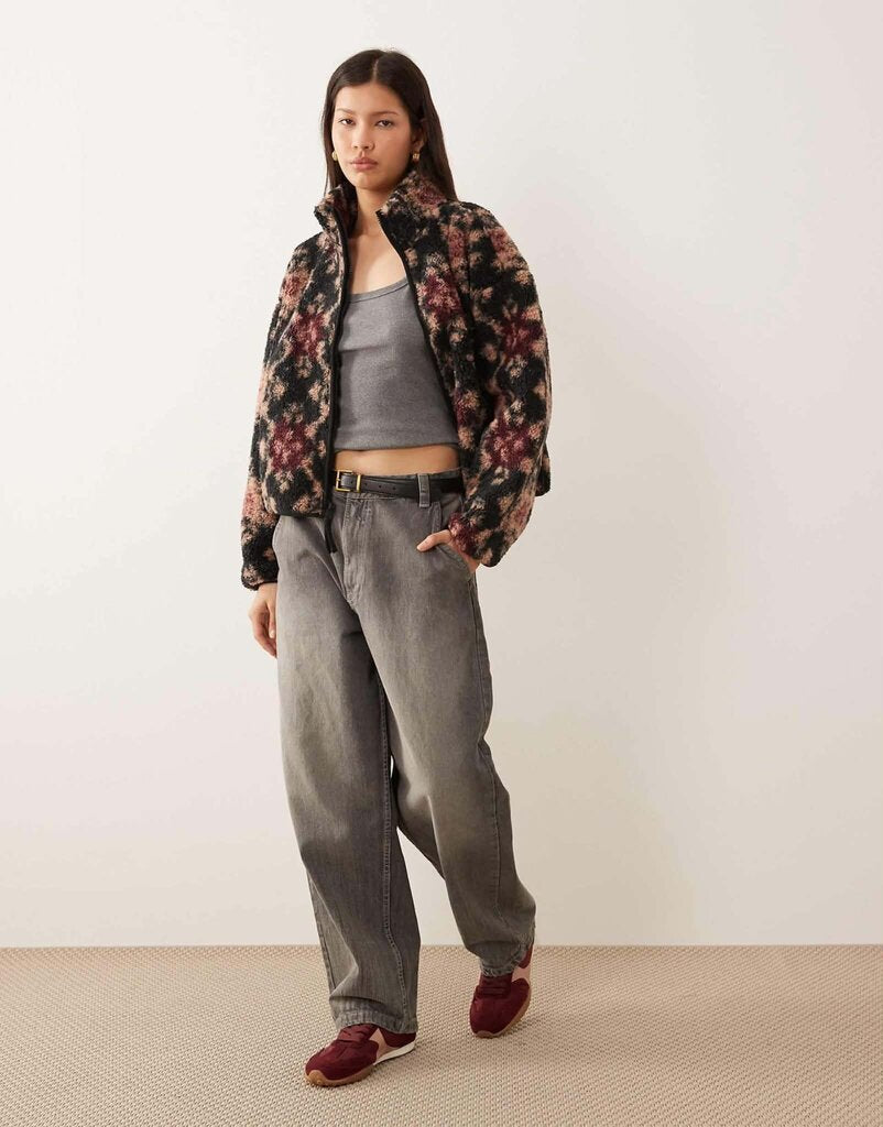 Abercrombie & Fitch Abstract Floral Sherpa Jacket - Size Small