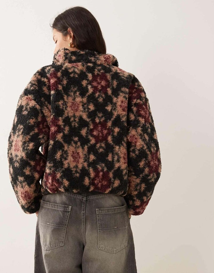 Abercrombie & Fitch Abstract Floral Sherpa Jacket - Size Small