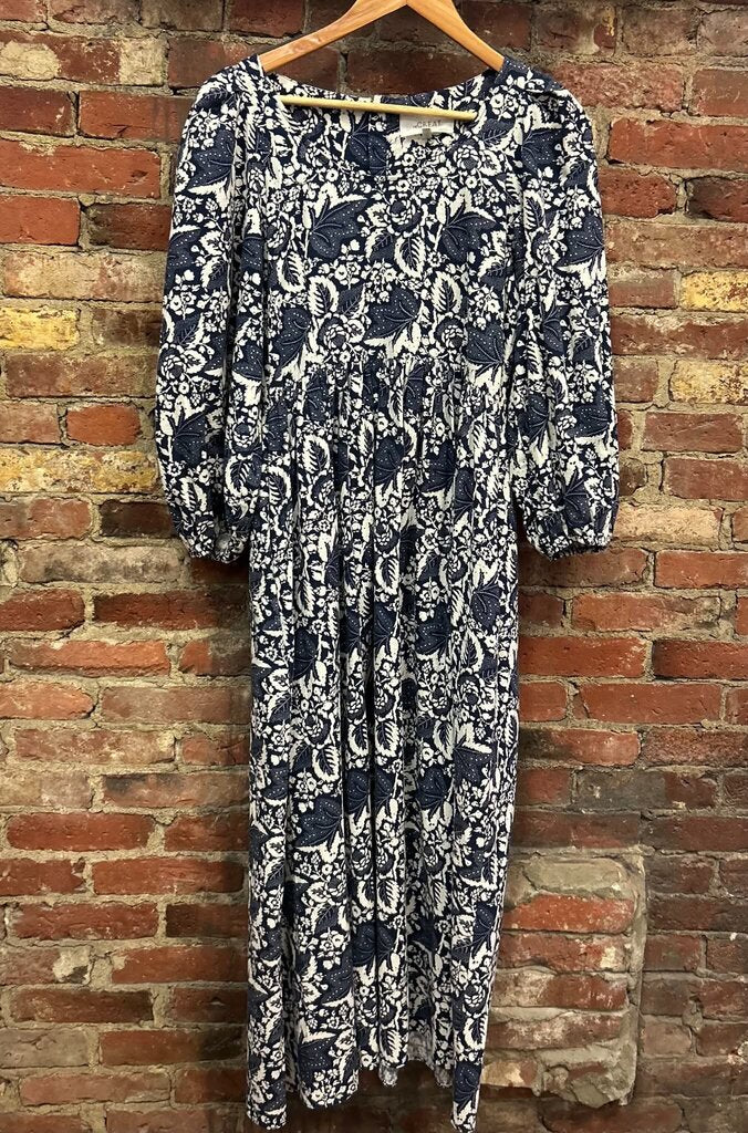 The Great. The Ravine Autumn Leaves Puff Sleeve Midi Dress - Size 1