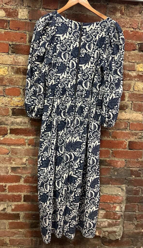 The Great. The Ravine Autumn Leaves Puff Sleeve Midi Dress - Size 1