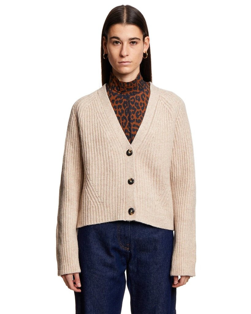 Ganni V-Neck Wool Blend Cardigan - Size Medium
