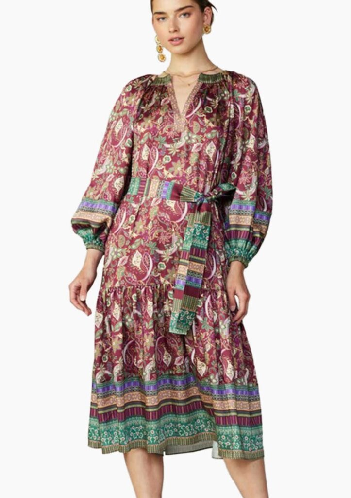 Current Air Floral Smocked Cuff Midi Dress Dress - Size Large