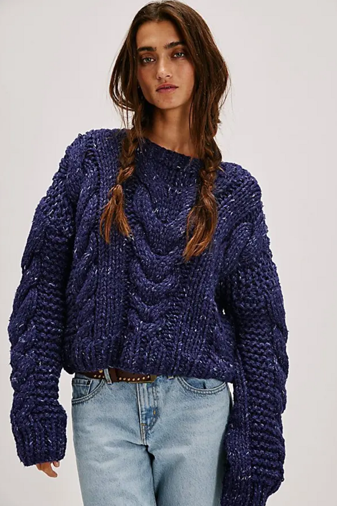 Free People Cozy Cabin Sweater in Navy Combo - Size Large