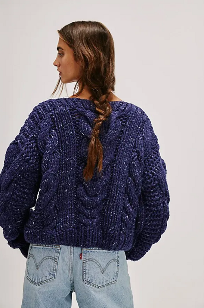 Free People Cozy Cabin Sweater in Navy Combo - Size Large