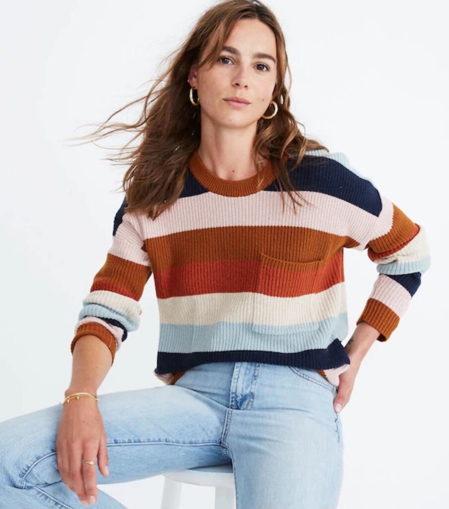 Madewell Thompson Pocket Sweater In Rainbow Stripe- Size XXS