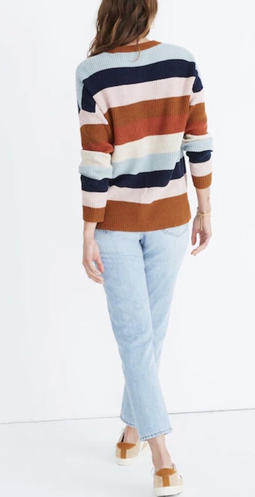 Madewell Thompson Pocket Sweater In Rainbow Stripe- Size XXS