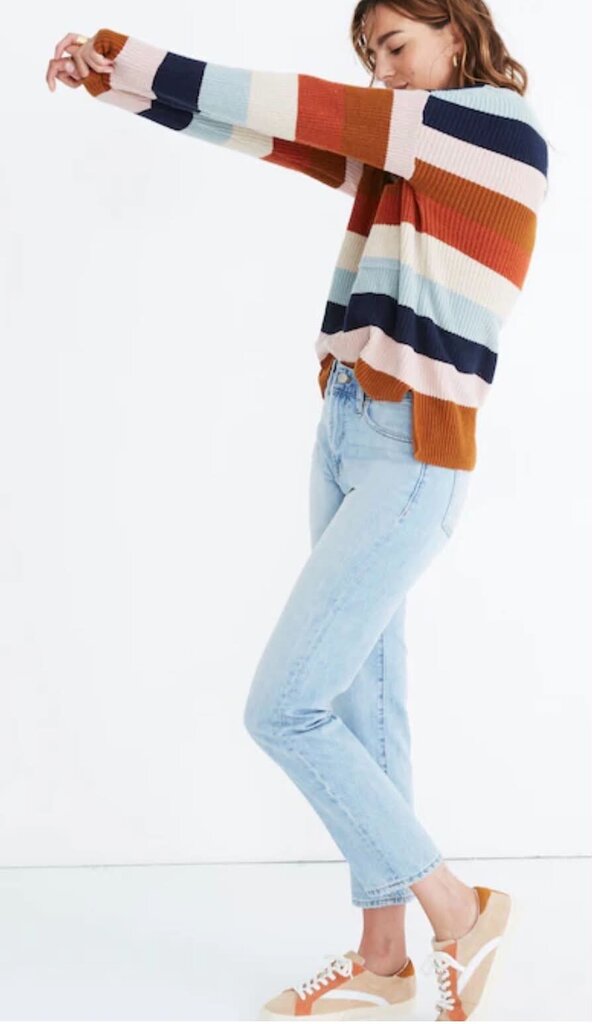 Madewell Thompson Pocket Sweater In Rainbow Stripe- Size XXS
