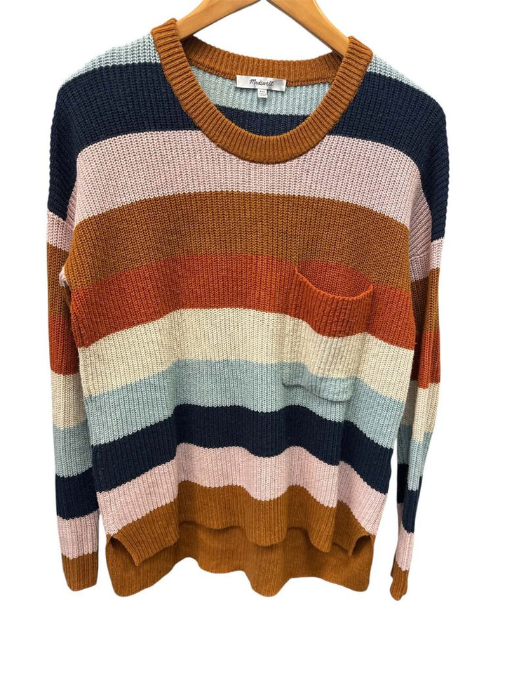 Madewell Thompson Pocket Sweater In Rainbow Stripe- Size XXS