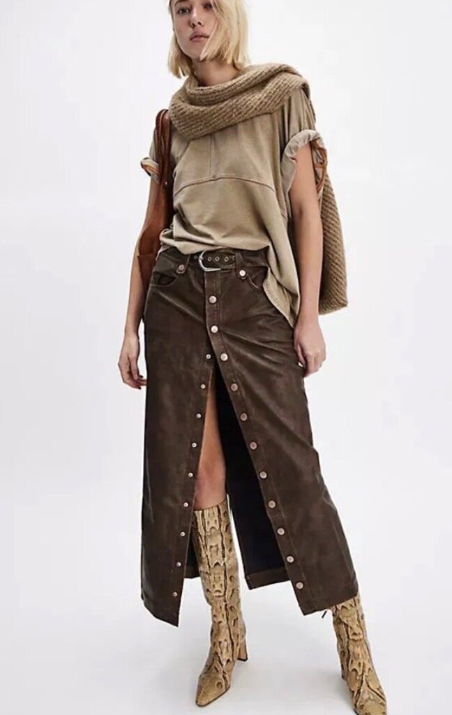 Free People We The Free Astoria Vegan Leather Maxi Skirt NWT- Size 6 (Retail $198)