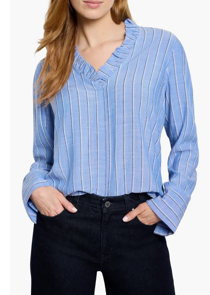 Nic + Zoe Stripe Ruffle Around Top - Size Small