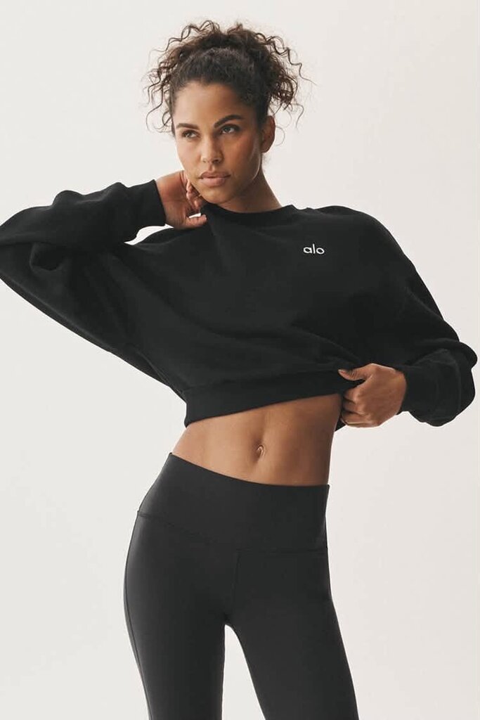 Alo Cropped Accolade Crewneck in Black - Size Small (Retails for $128)