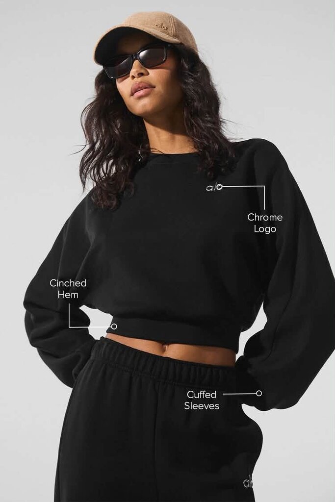 Alo Cropped Accolade Crewneck in Black - Size Small (Retails for $128)