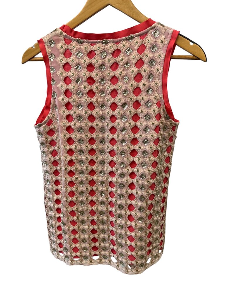 Anthropologie Deletta Coral Metallic Sequin Diamond Cut Out Tank - Size XS