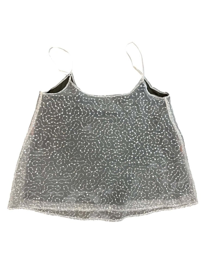 Anthropologie Seen Worn Kept NWT Floral Sheer Sequin Tank - Size Small
