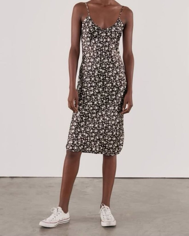 Nili Lotan Silk Floral Cami Midi Dress in Espresso Floral - Size Large (Retails for $595)