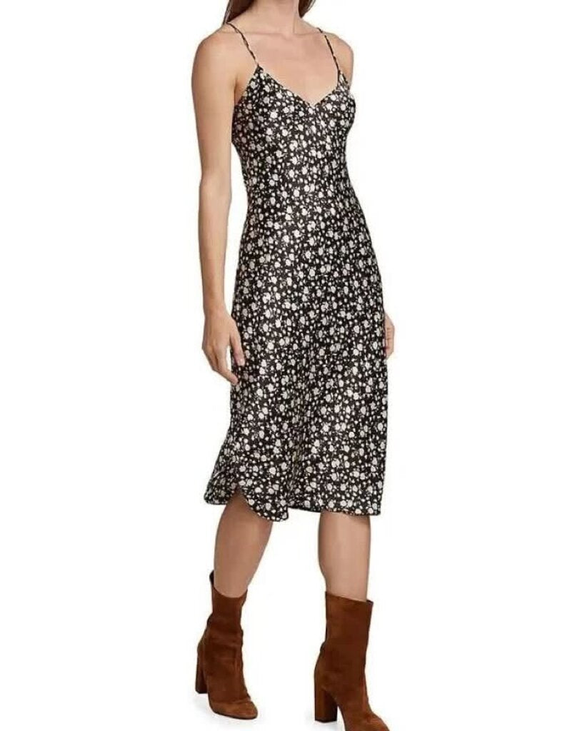 Nili Lotan Silk Floral Cami Midi Dress in Espresso Floral - Size Large (Retails for $595)
