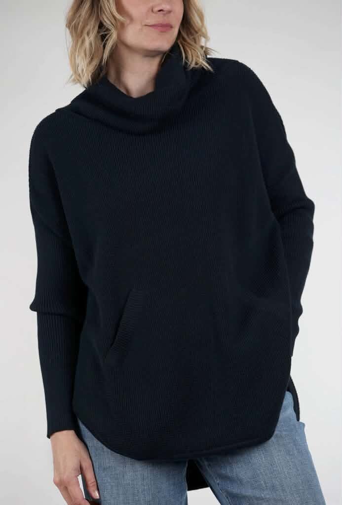 Planet by Lauren G Favorite Waffle Cowl Sweater in Midnight - O/S