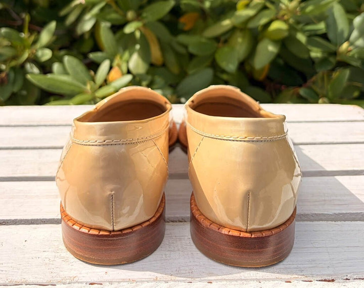 Chanel Beige Patent Leather CC Loafers - Size 38.5