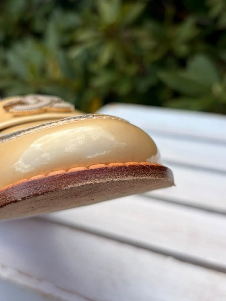 Chanel Beige Patent Leather CC Loafers - Size 38.5