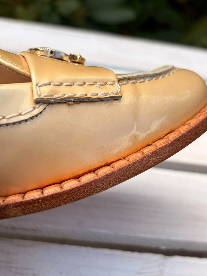 Chanel Beige Patent Leather CC Loafers - Size 38.5