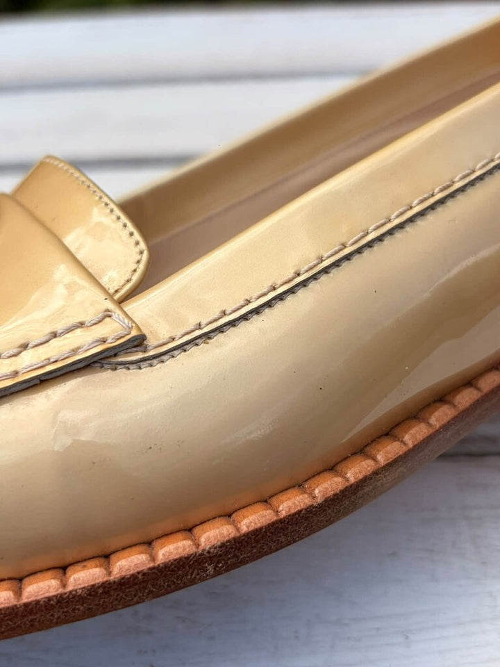 Chanel Beige Patent Leather CC Loafers - Size 38.5