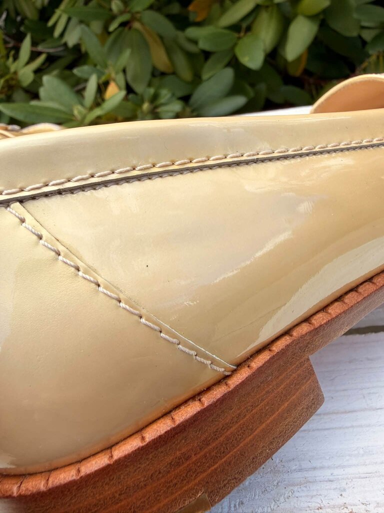 Chanel Beige Patent Leather CC Loafers - Size 38.5