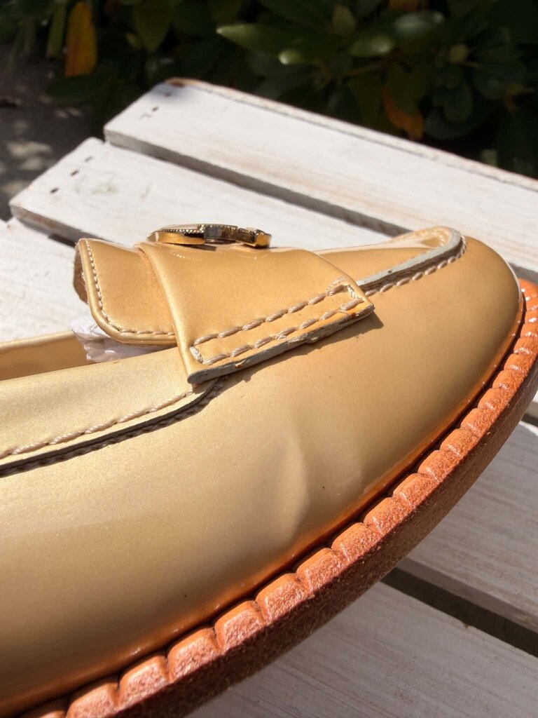 Chanel Beige Patent Leather CC Loafers - Size 38.5