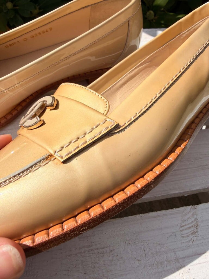 Chanel Beige Patent Leather CC Loafers - Size 38.5